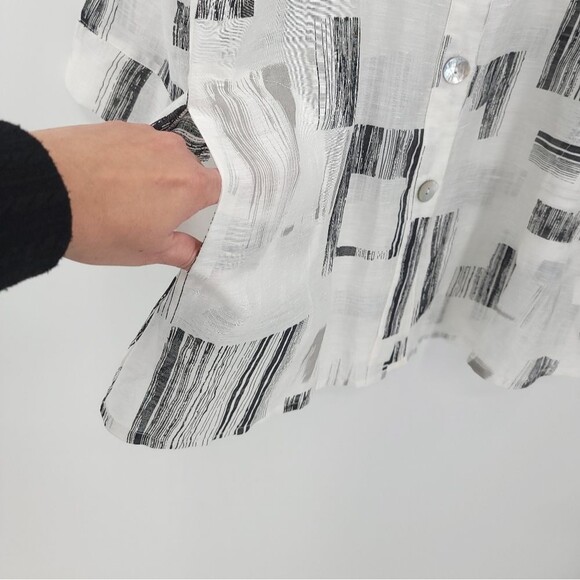 Terra SJ Apparel Lagenlook Button Up Top Tunic Pocket Abstract Print Art to Wear - Picture 6 of 13